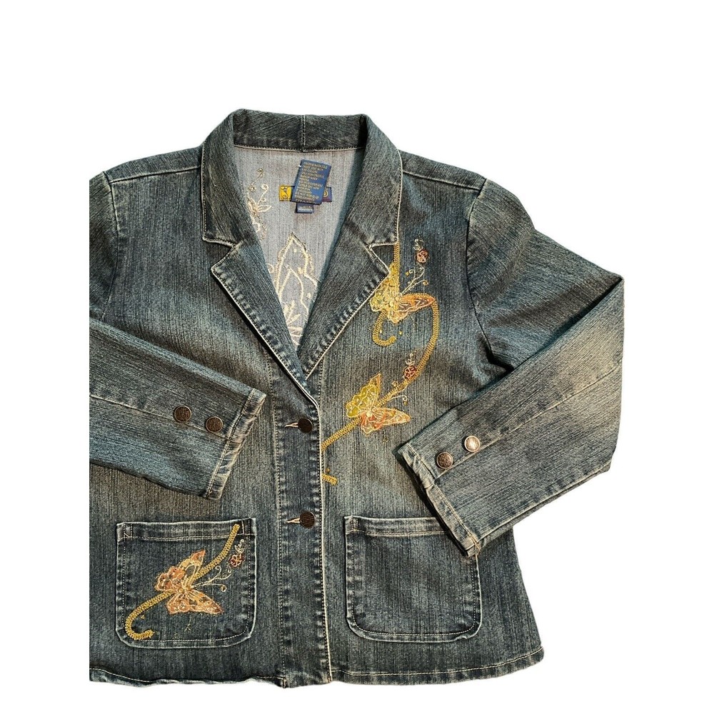 Joujou Denim Jacket With Butterfly Design Medium‎